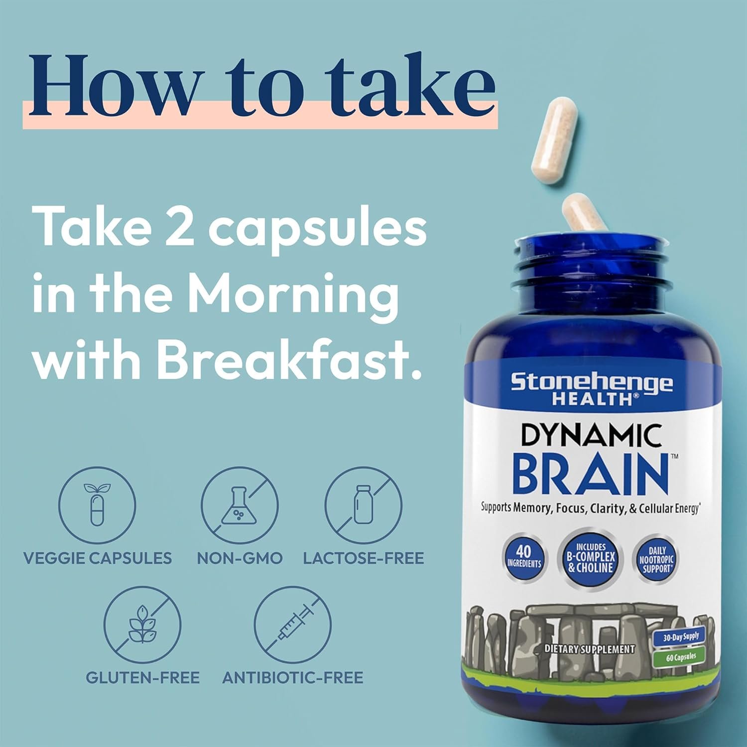 Stonehenge Health Dynamic Brain Supplement – Memory, Focus, & Clarity– Formulated with 40 Unique